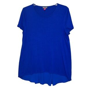 Vince Camuto Womens Royal Blue Short Sleeve Scoop Neck High Low Top Size Medium